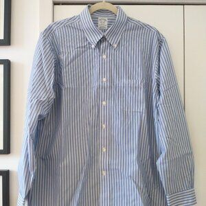 Brooks Brothers NWOT Men's Button-Collar Original Polo Dress Shirt Blue Stripe